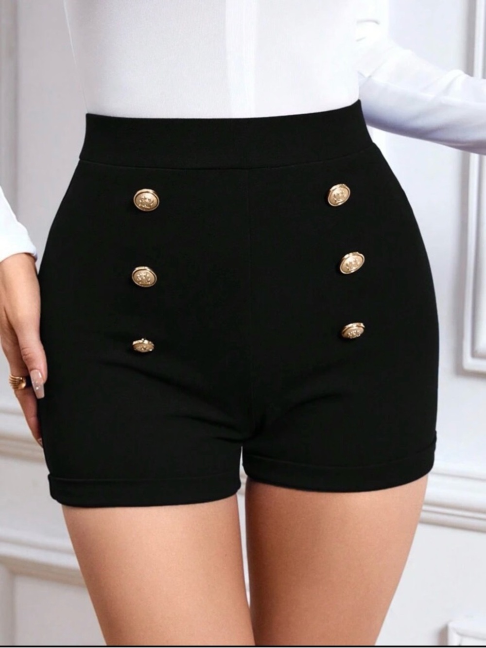 SHEIN Black High-Waist Double-Button Dressy Shorts